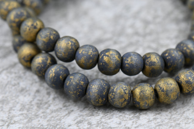 Gray Wood Gold Frosted Beads, 50pc Strand Main Image
