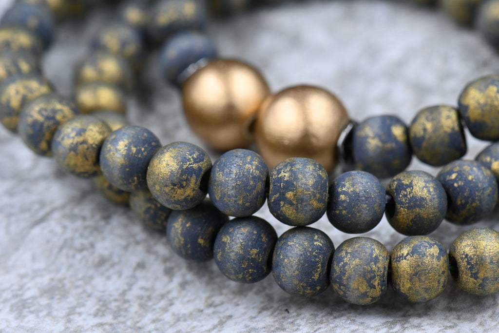 Gray Wood Gold Frosted Beads, 50pc Strand