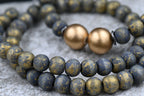 Gray Wood Gold Frosted Beads, 50pc Strand