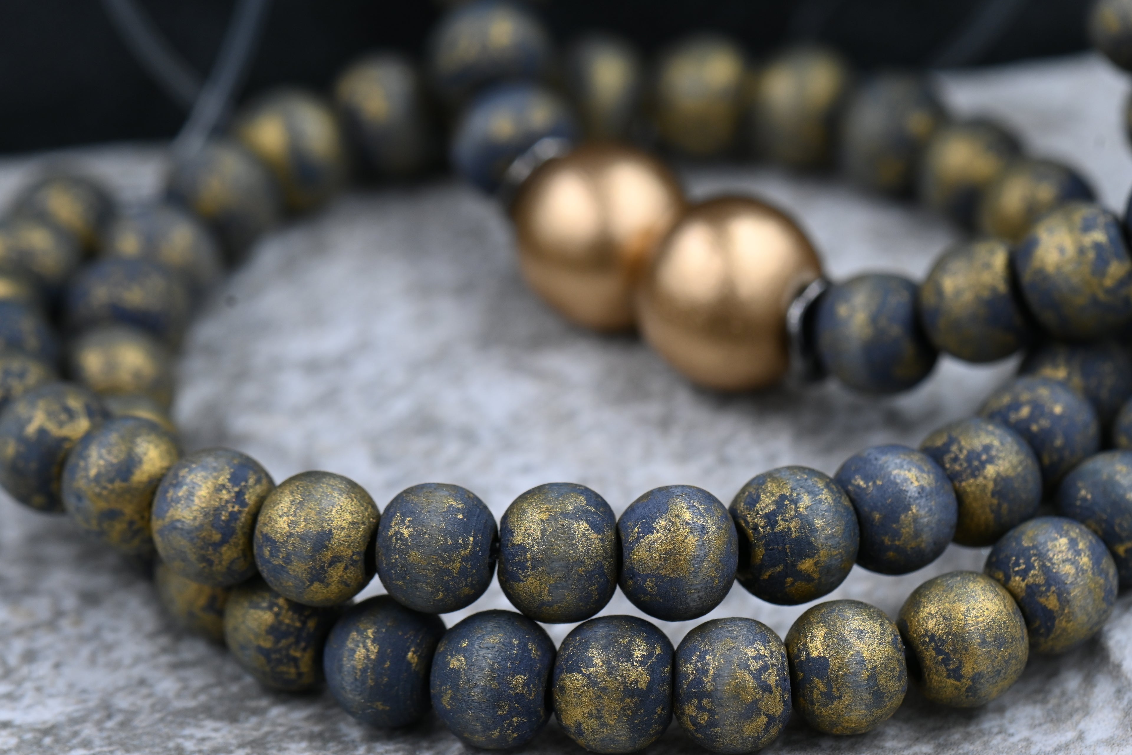 Gray Wood Gold Frosted Beads, 50pc Strand