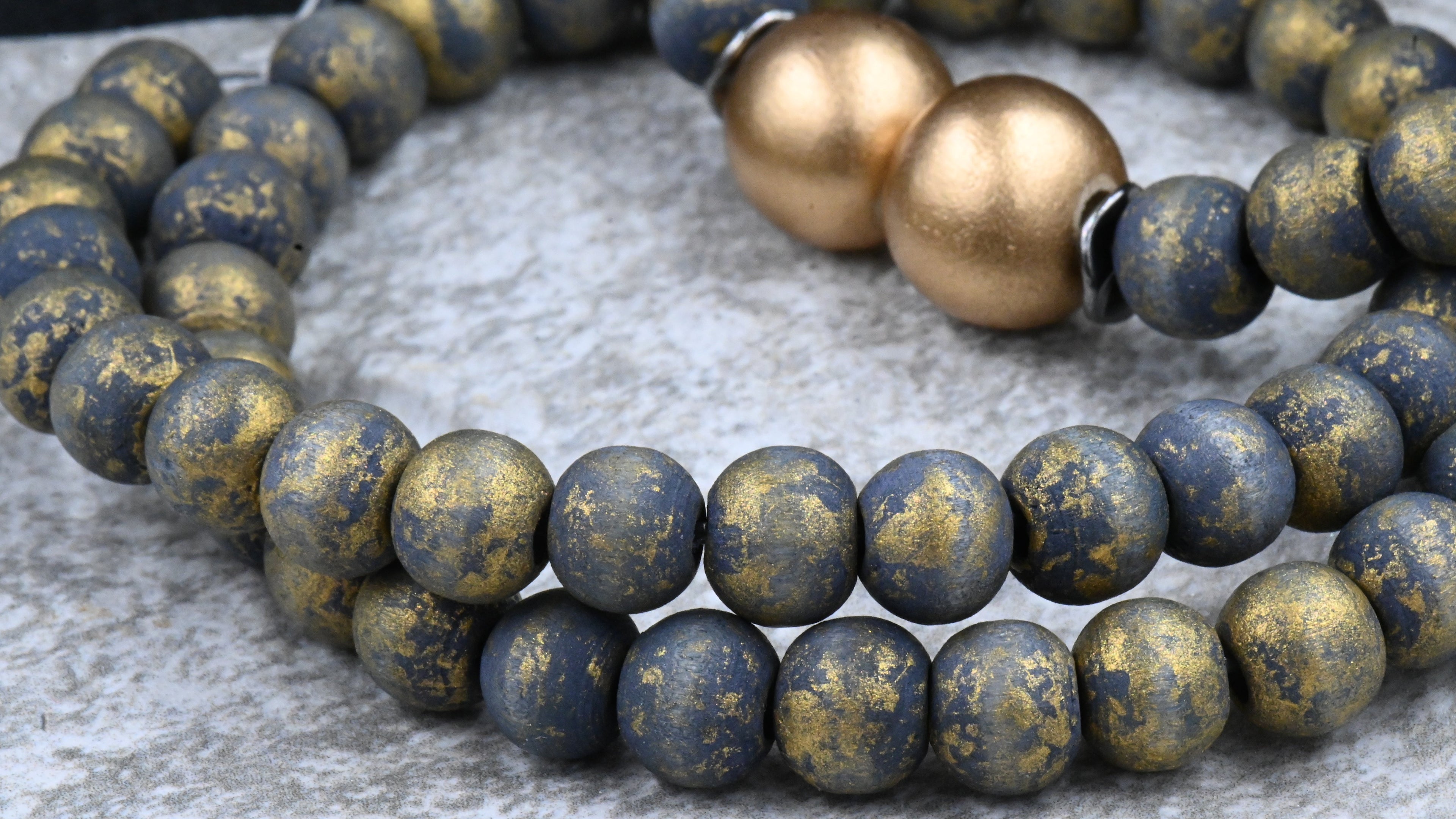 Gray Wood Gold Frosted Beads, 50pc Strand