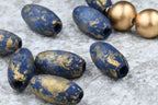Midnight Blue Wood Gold Frosted Beads, Large Hole 20mm, 16pc