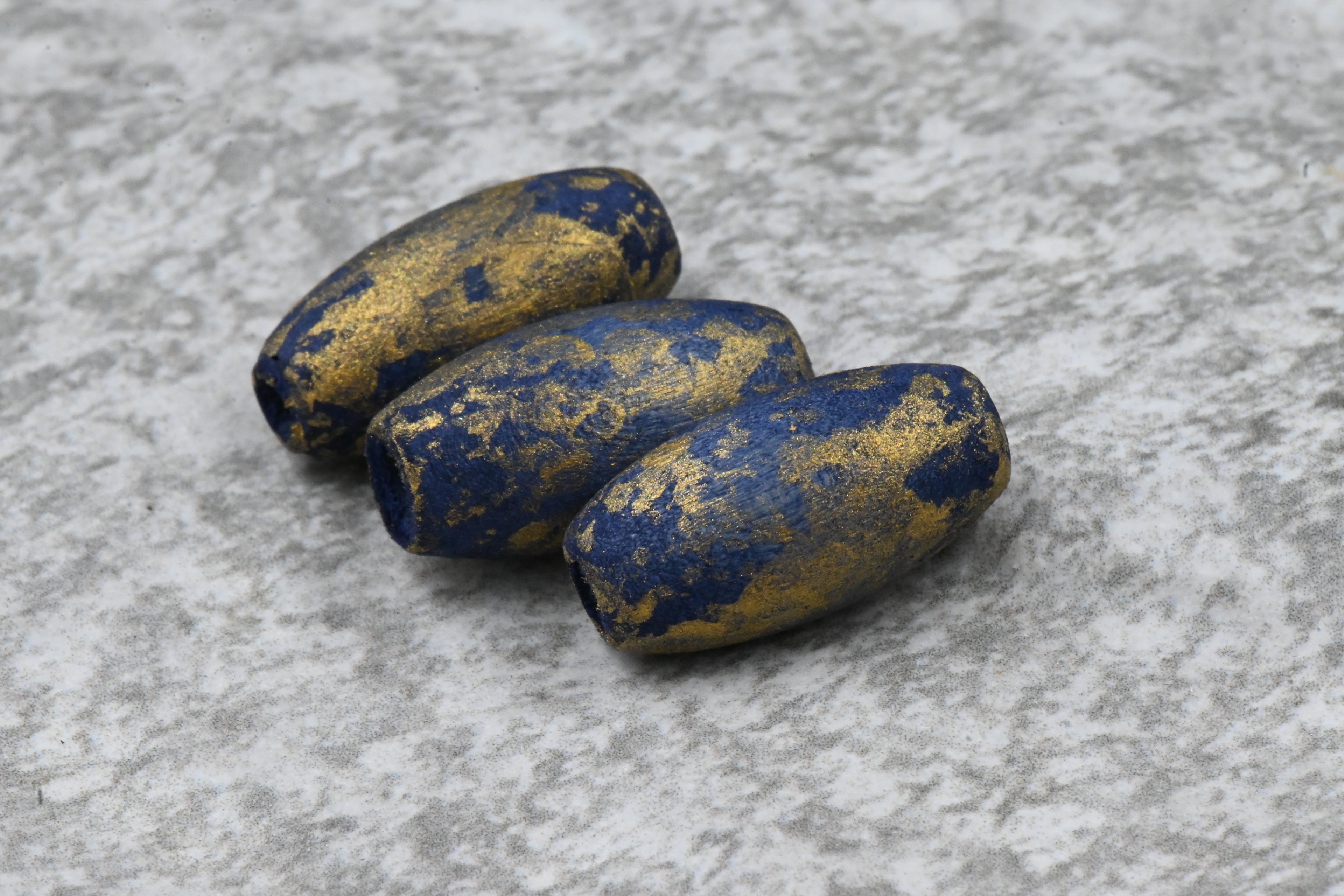 Midnight Blue Wood Gold Frosted Beads, Large Hole 20mm, 16pc