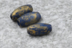 Midnight Blue Wood Gold Frosted Beads, Large Hole 20mm, 16pc