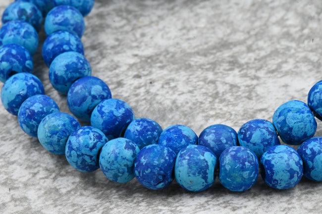 8mm Sky and Ocean Blue Wood Beads, 50pc Strand Hover Image