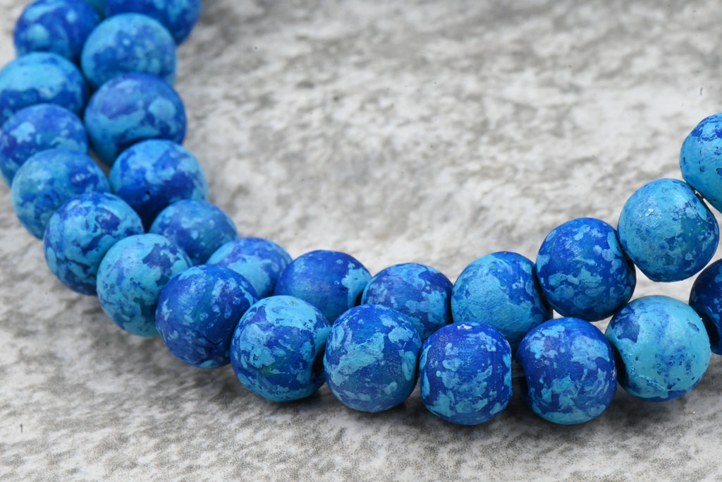 8mm Sky and Ocean Blue Wood Beads, 50pc Strand