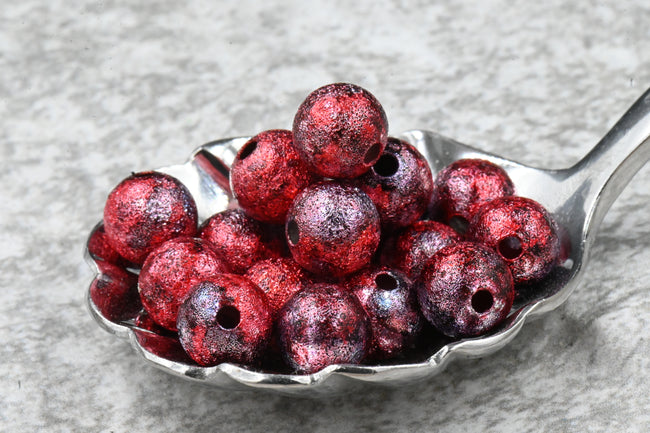 Crimson Silver Blue Textured Brass 8mm Beads- 50 Main Image