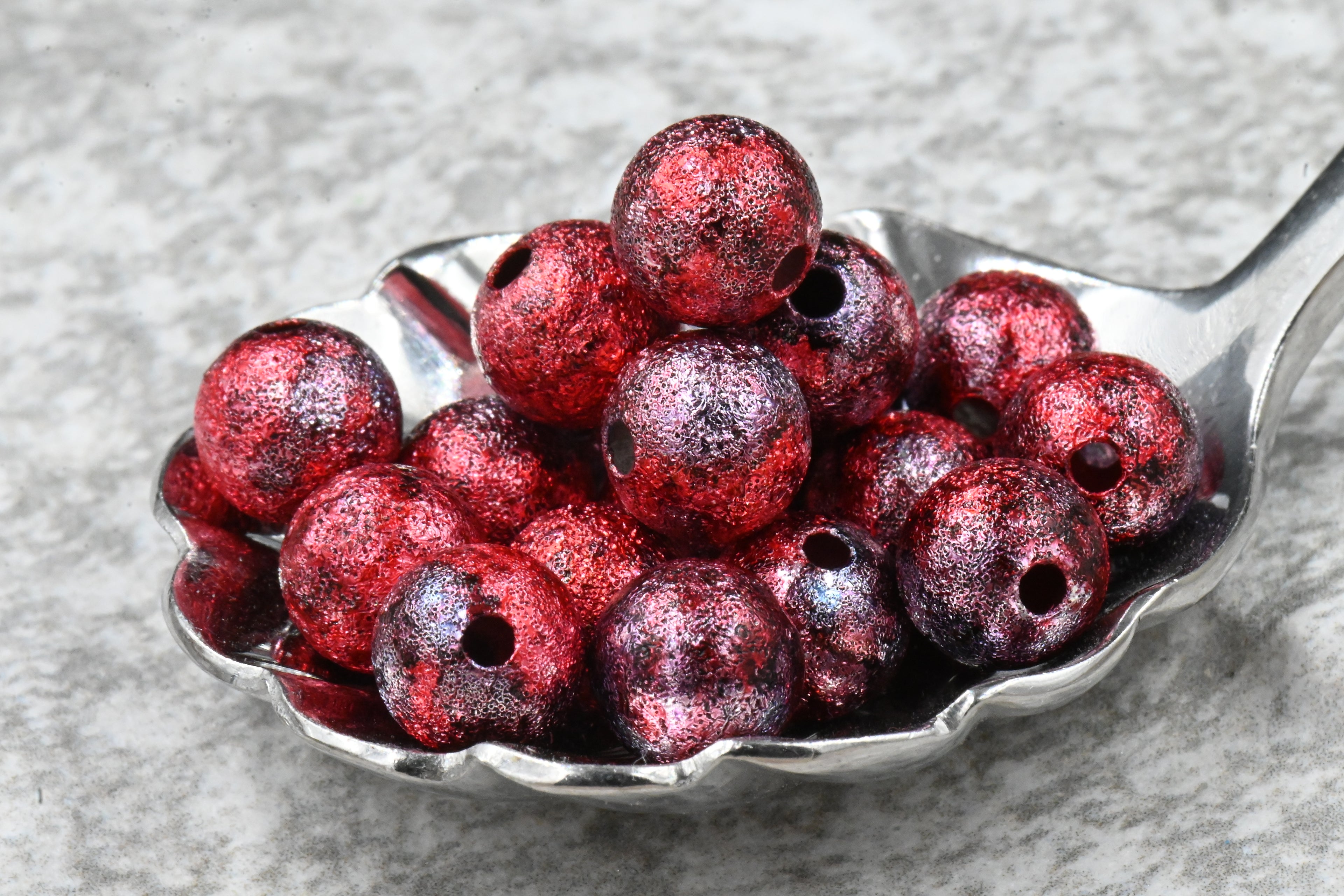 Crimson Silver Blue Textured Brass 8mm Beads- 50