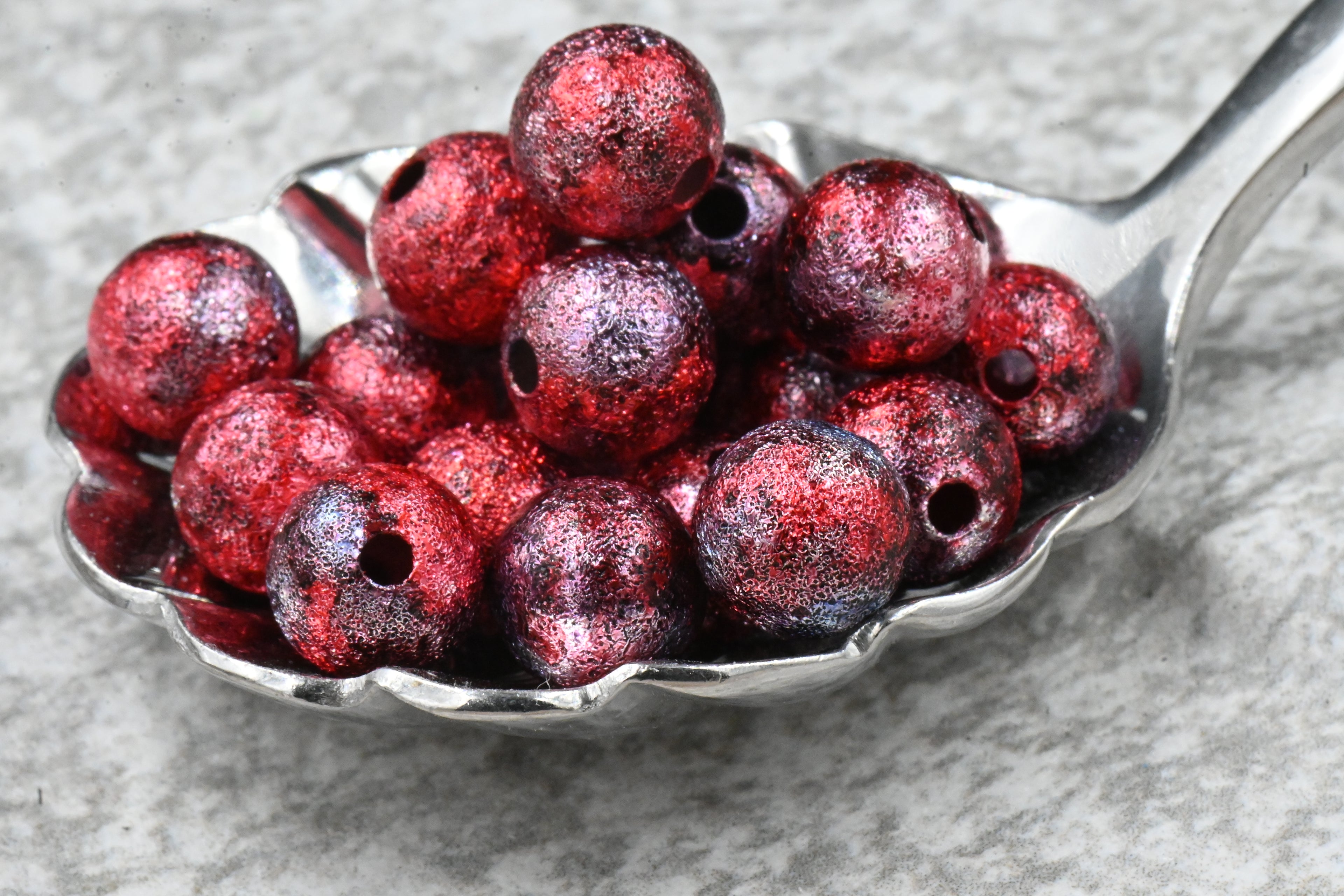 Crimson Silver Blue Textured Brass 8mm Beads- 50