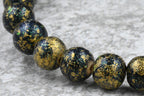 10mm Dark Forrest Green Shimmer Gold Grost Wood Beads, 16 inch strand