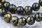 10mm Dark Forrest Green Shimmer Gold Grost Wood Beads, 16 inch strand
