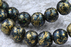 10mm Dark Forrest Green Shimmer Gold Grost Wood Beads, 16 inch strand