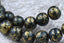 10mm Dark Forrest Green Shimmer Gold Grost Wood Beads, 16 inch strand