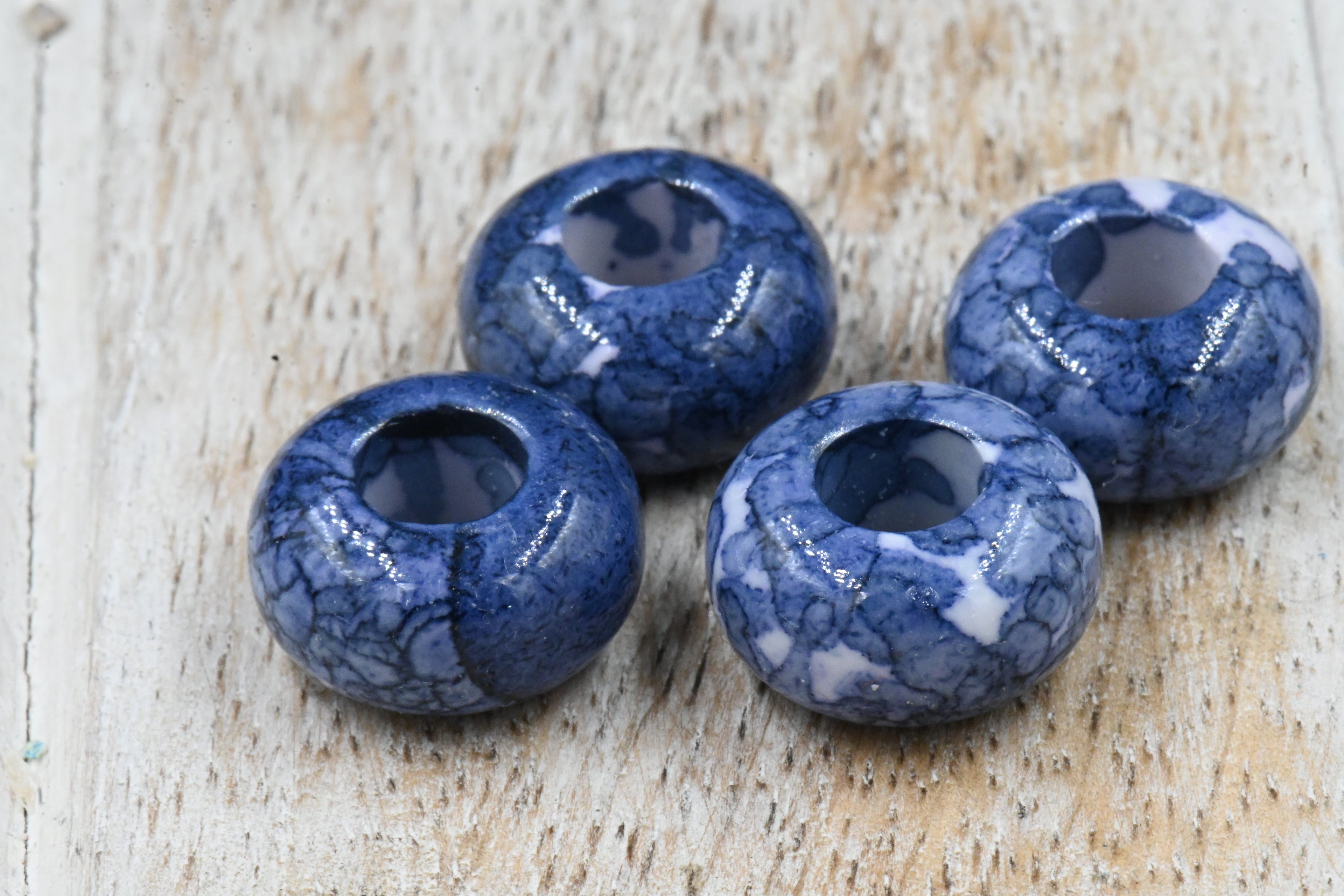 Large Hole Jade, Blue European Beads, Round 15mm, 10pc