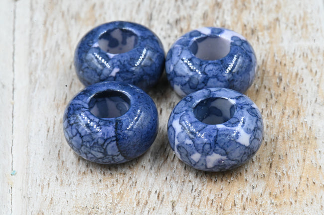 Large Hole Jade, Blue European Beads, Round 15mm, 10pc Hover Image