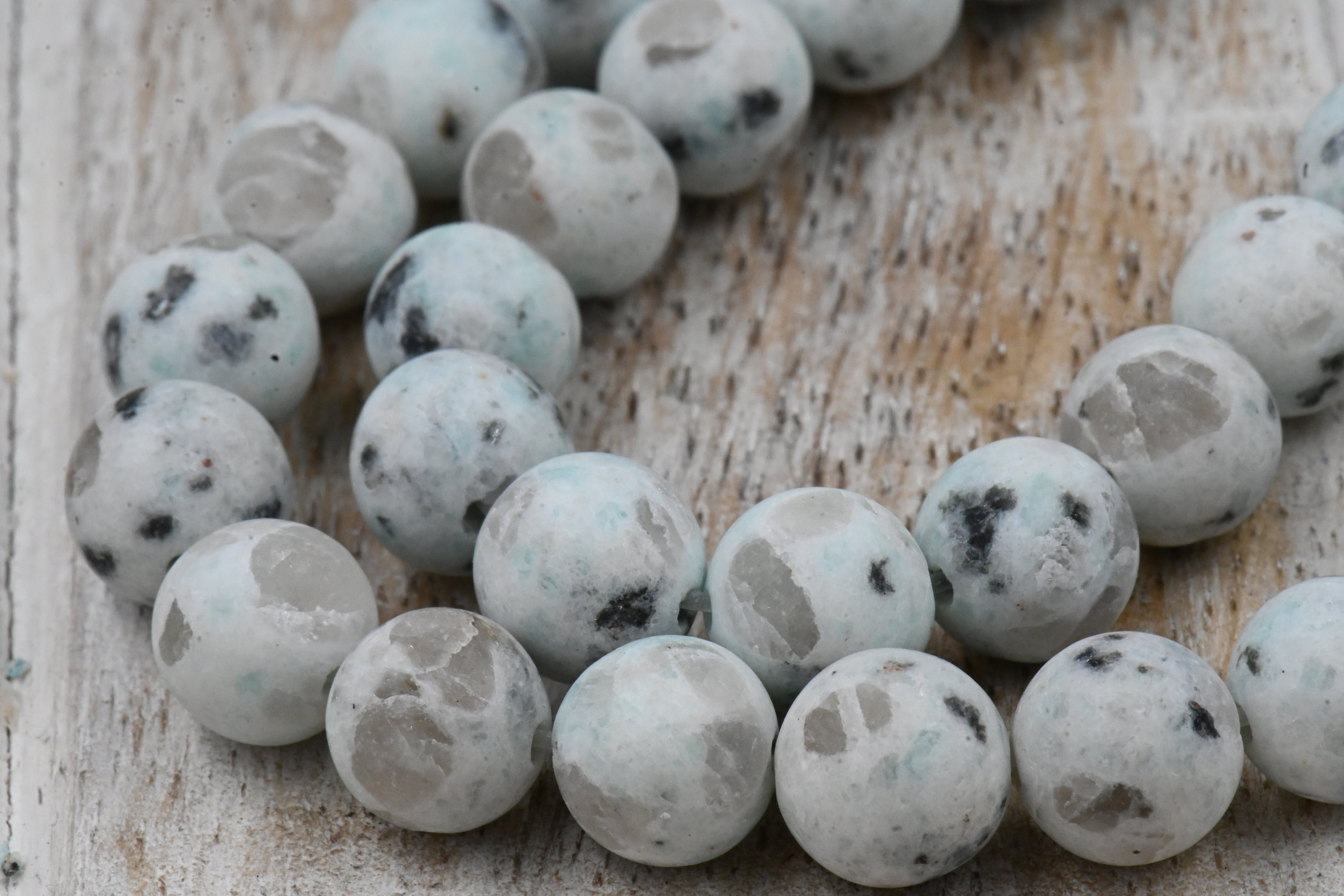 Frosted Pale Turquoise Sesame Jasper 6mm, 8mm, 10mm Round Beads -Full Strand