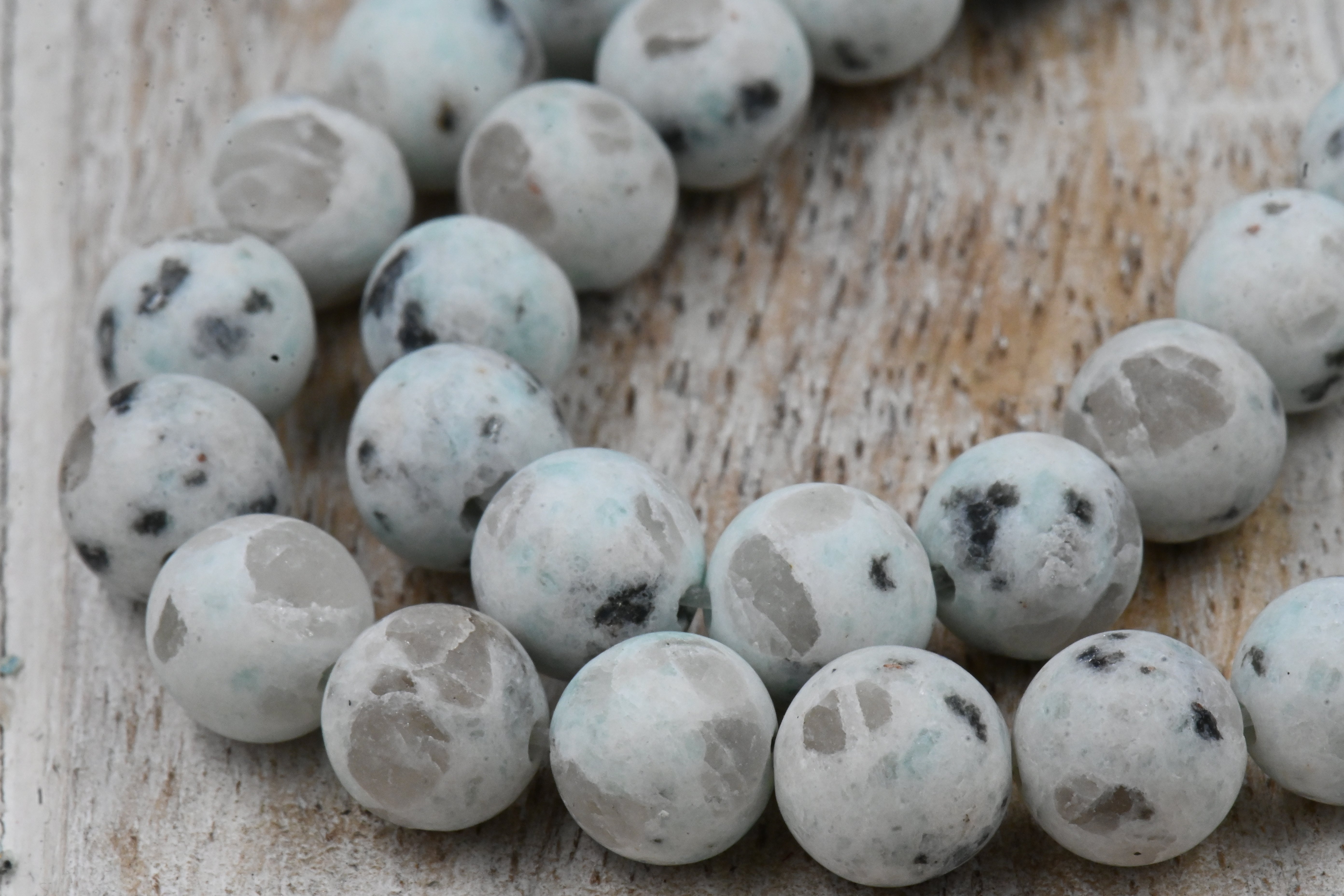 Frosted Pale Turquoise Sesame Jasper 6mm, 8mm, 10mm Round Beads -Full Strand