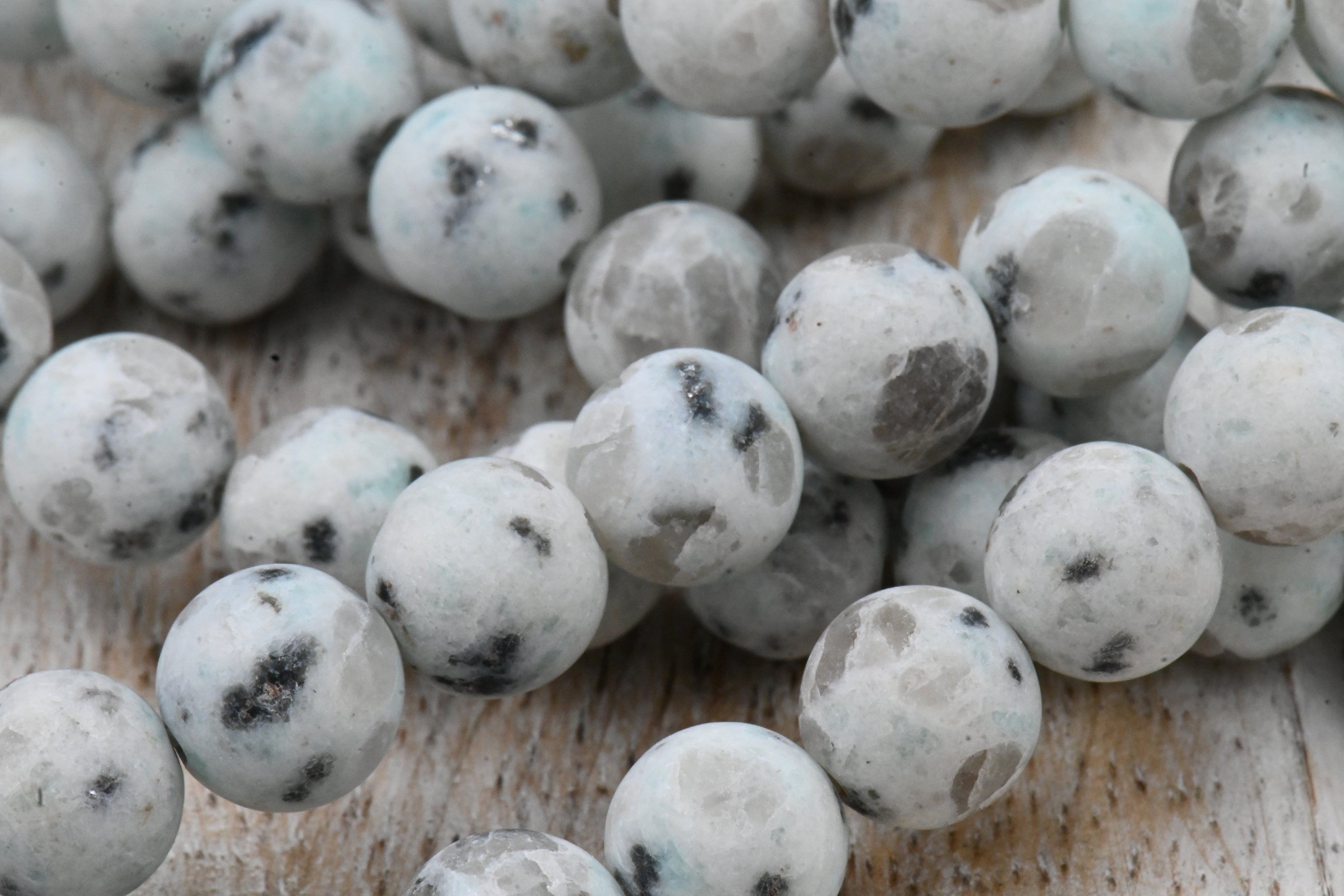 Frosted Pale Turquoise Sesame Jasper 6mm, 8mm, 10mm Round Beads -Full Strand
