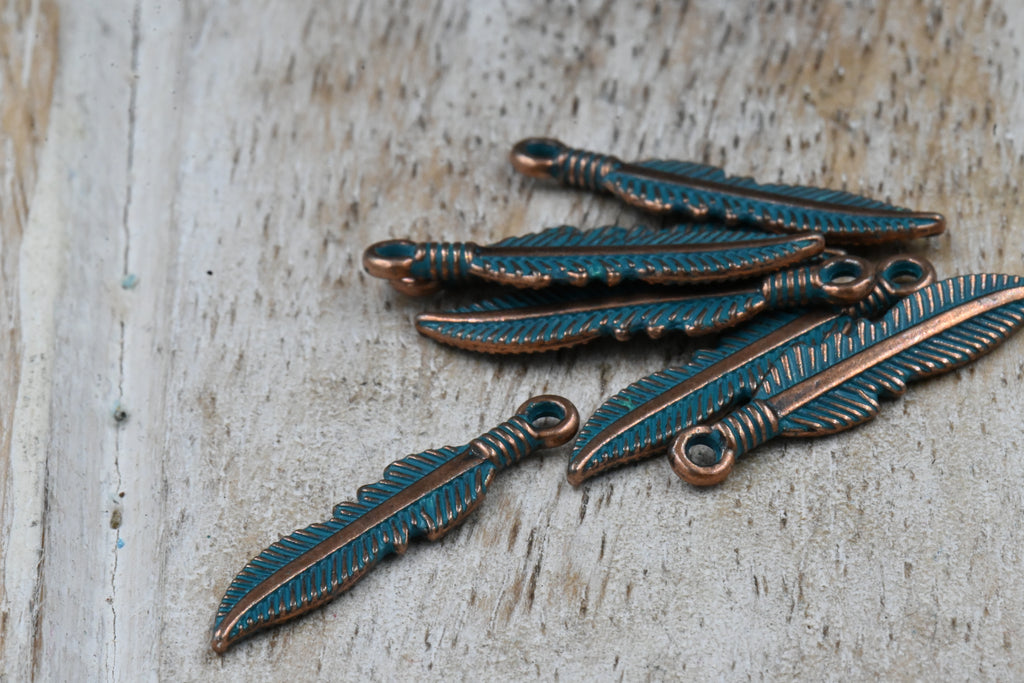 Feather Charm Antique Copper Patina Feather Pendant Tiny Feather Charm