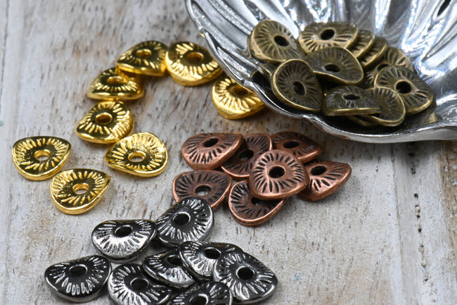 Curved Spacer beads, Flat Disk Antique Bronze, Antique Copper, Gunmetal Hover Image