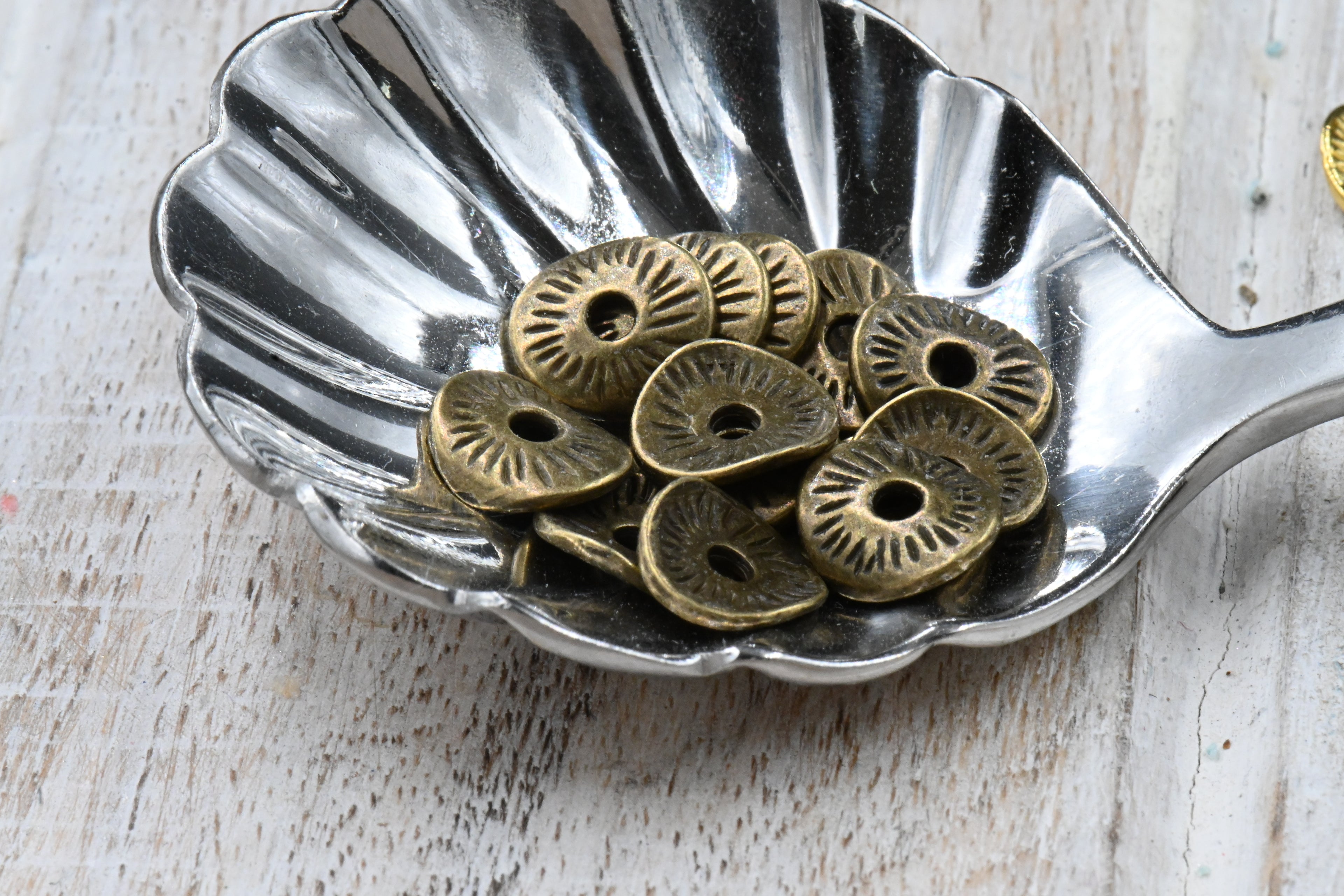 Curved Spacer beads, Flat Disk Antique Bronze, Antique Copper, Gunmetal