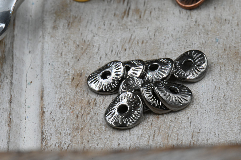Curved Spacer beads, Flat Disk Antique Bronze, Antique Copper, Gunmetal