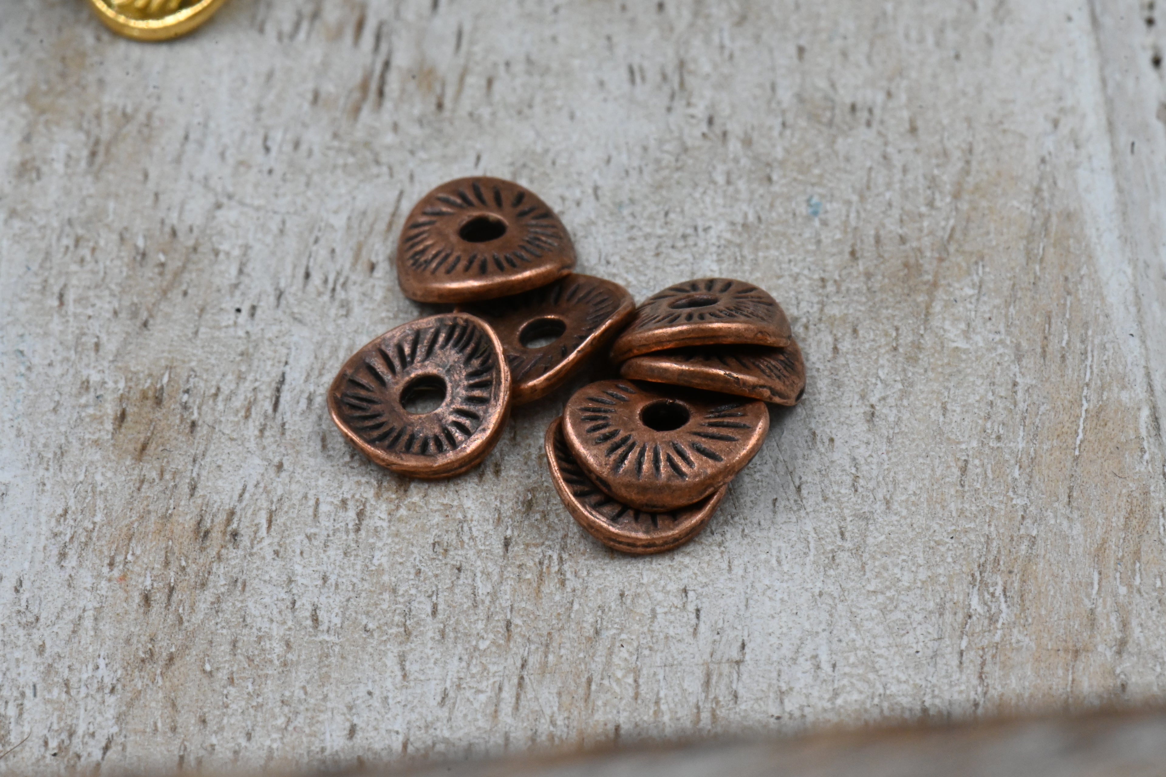 Curved Spacer beads, Flat Disk Antique Bronze, Antique Copper, Gunmetal
