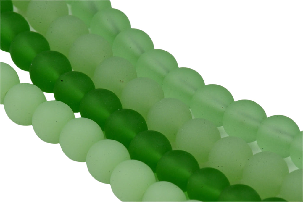 Two Strands Seaglass 6mm Green Beach Glass Beads
