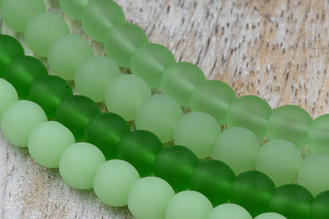 Two Strands Seaglass 6mm Green Beach Glass Beads Hover Image