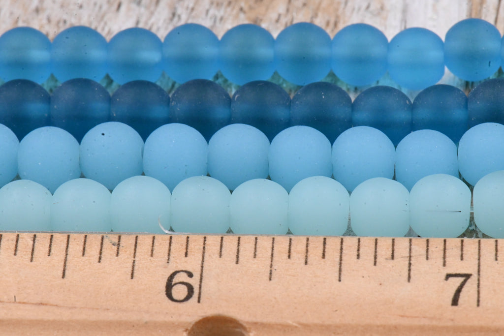 Two Strands Blue Seaglass 6mm Beach Glass Beads
