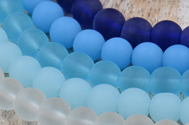 Two Strands Blue Seaglass 8mm Beach Glass Beads Hover Image