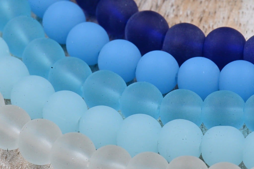 Two Strands Blue Seaglass 8mm Beach Glass Beads