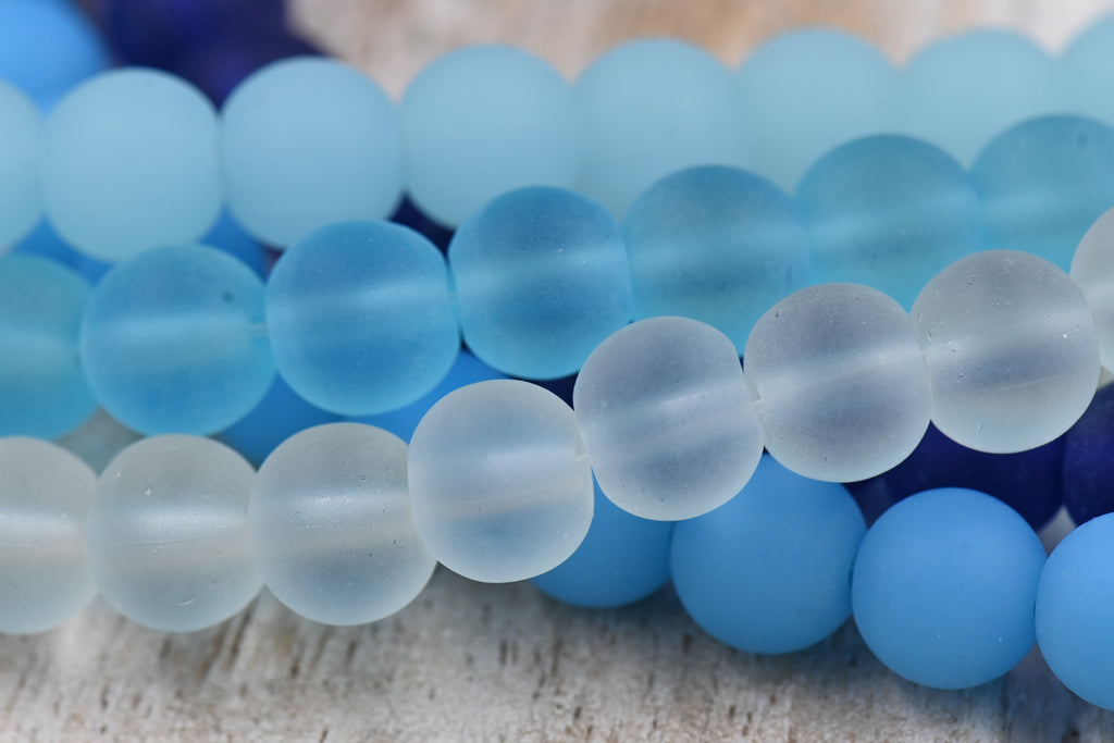 Two Strands Blue Seaglass 8mm Beach Glass Beads