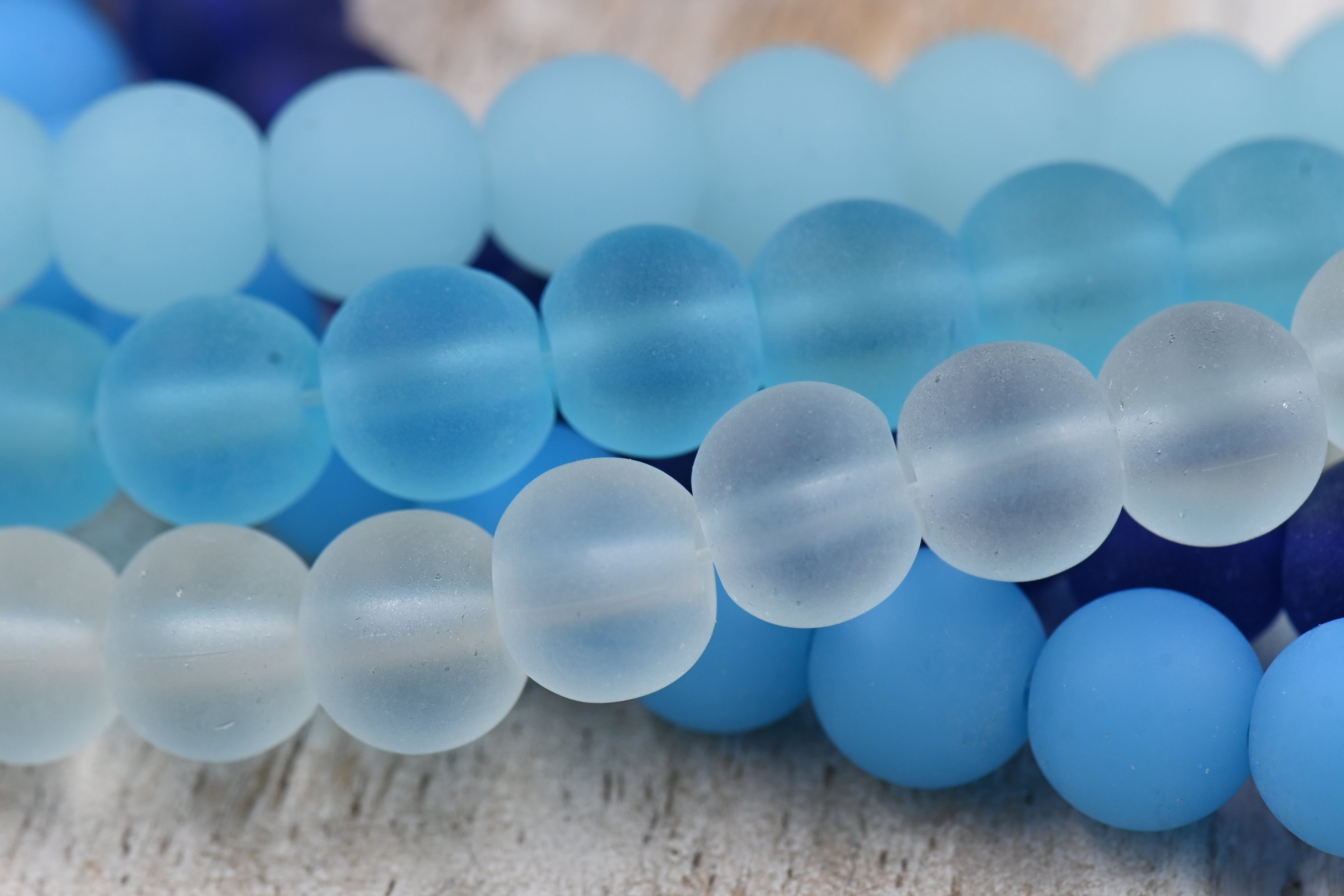 Two Strands Blue Seaglass 8mm Beach Glass Beads