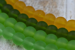 Two Strands Green Sea glass 8mm Yellow Beach Glass Beads