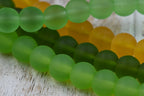 Two Strands Green Sea glass 8mm Yellow Beach Glass Beads