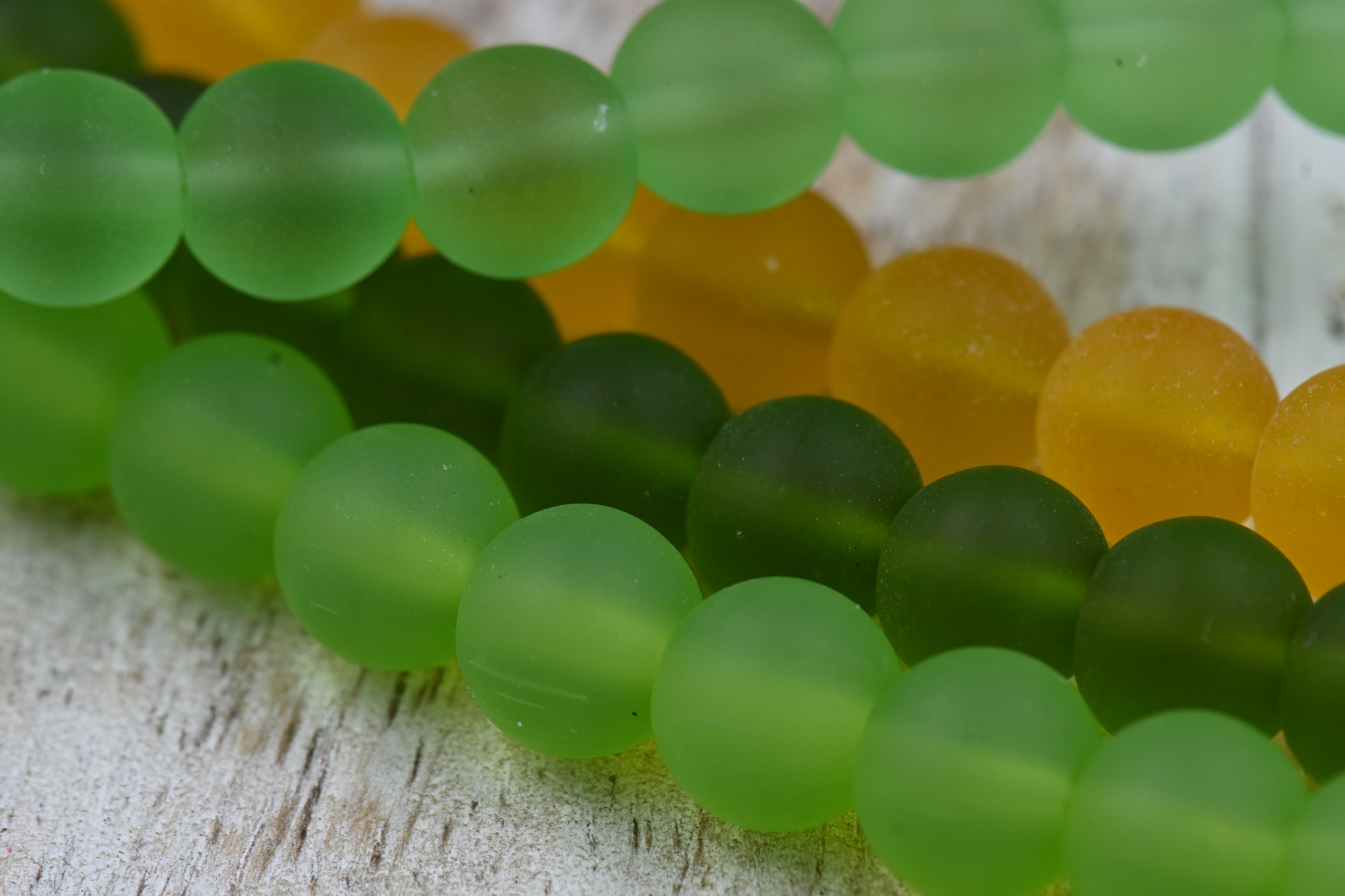 Two Strands Green Sea glass 8mm Yellow Beach Glass Beads
