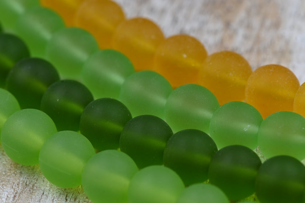 Two Strands Green Sea glass 8mm Yellow Beach Glass Beads