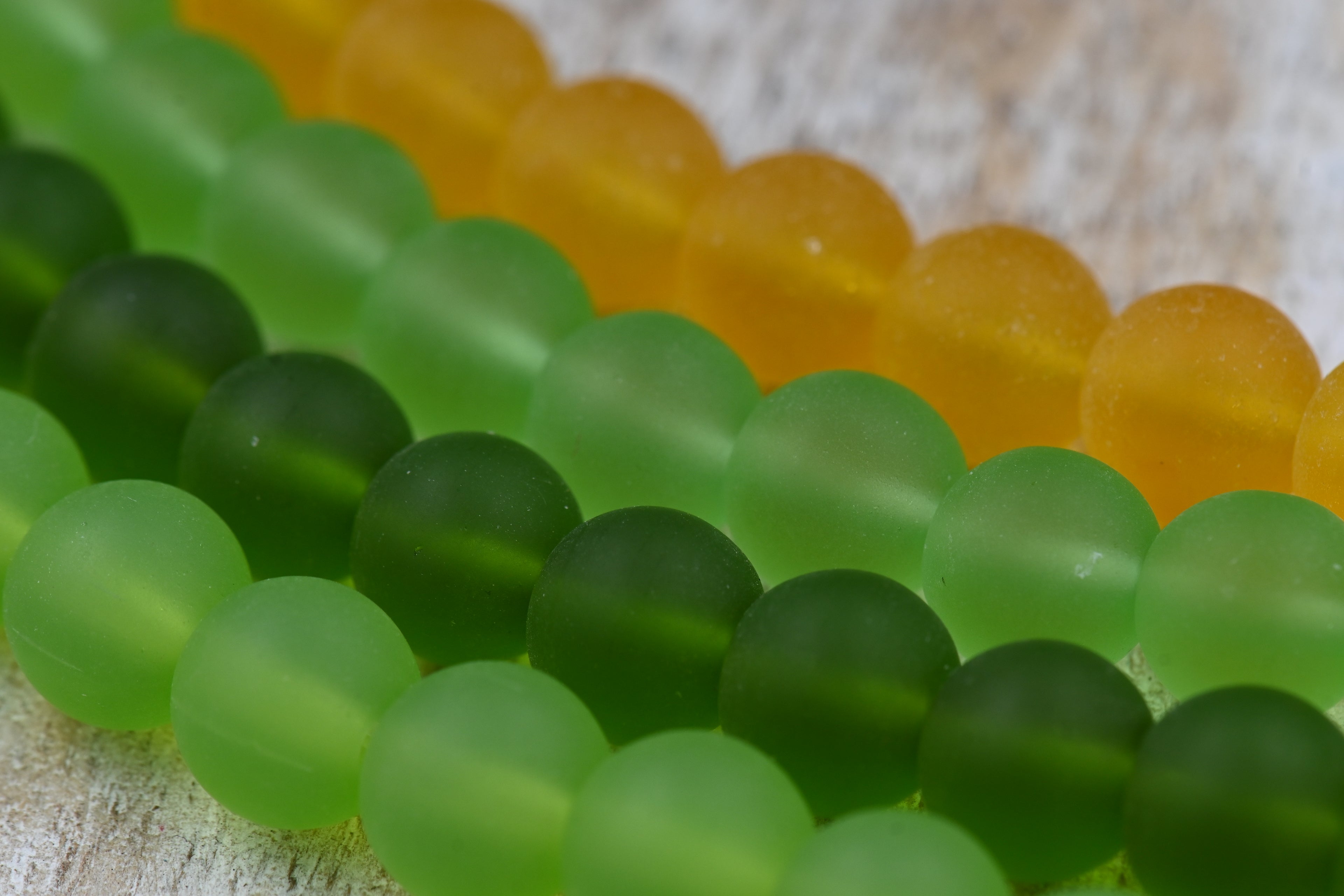 Two Strands Green Sea glass 8mm Yellow Beach Glass Beads