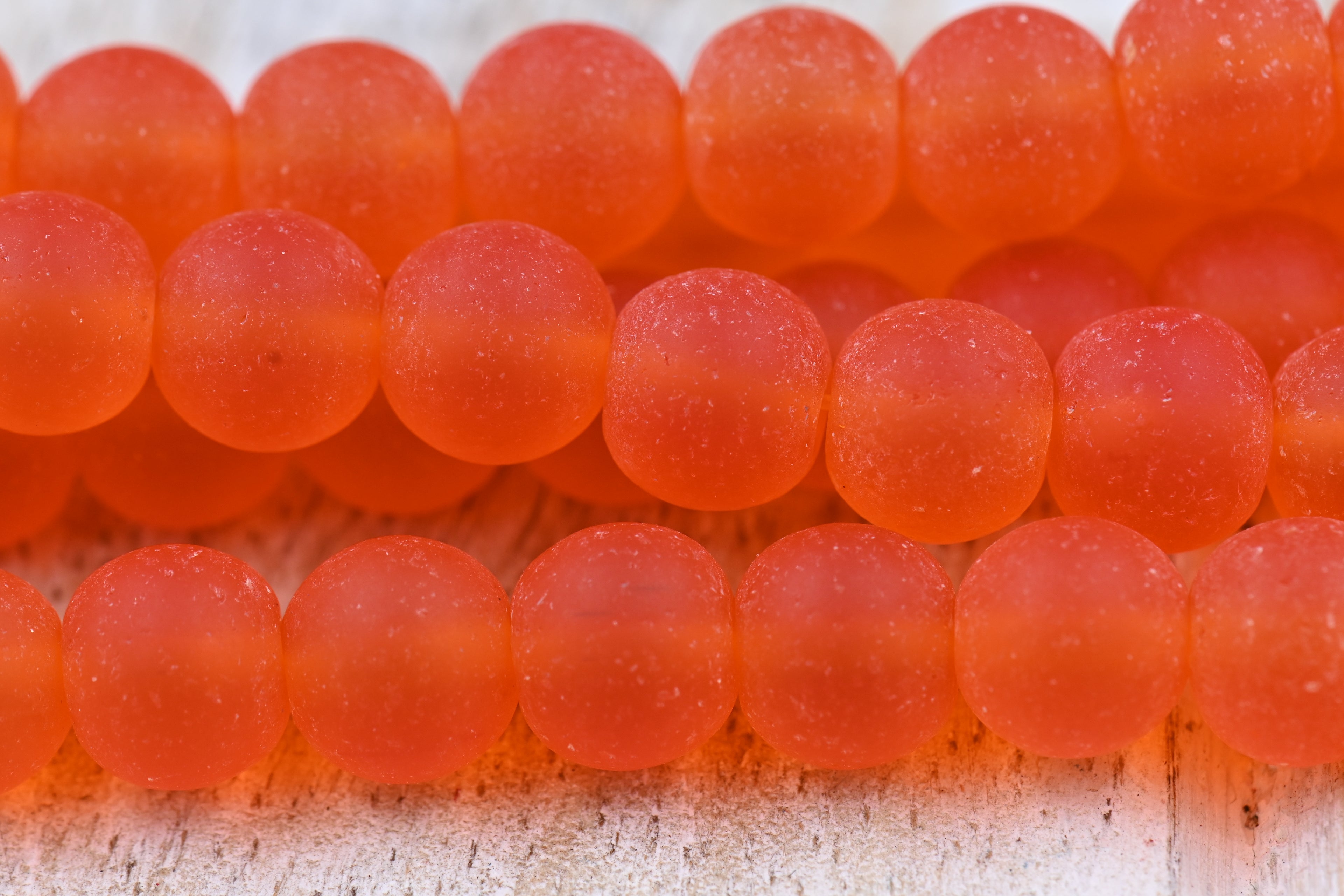 Two Strands Tangerine Orange Sea glass 8mm Beach Glass Beads