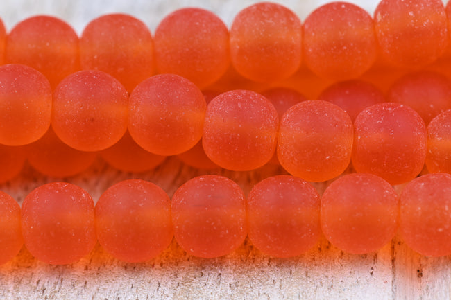 Two Strands Tangerine Orange Sea glass 8mm Beach Glass Beads Hover Image