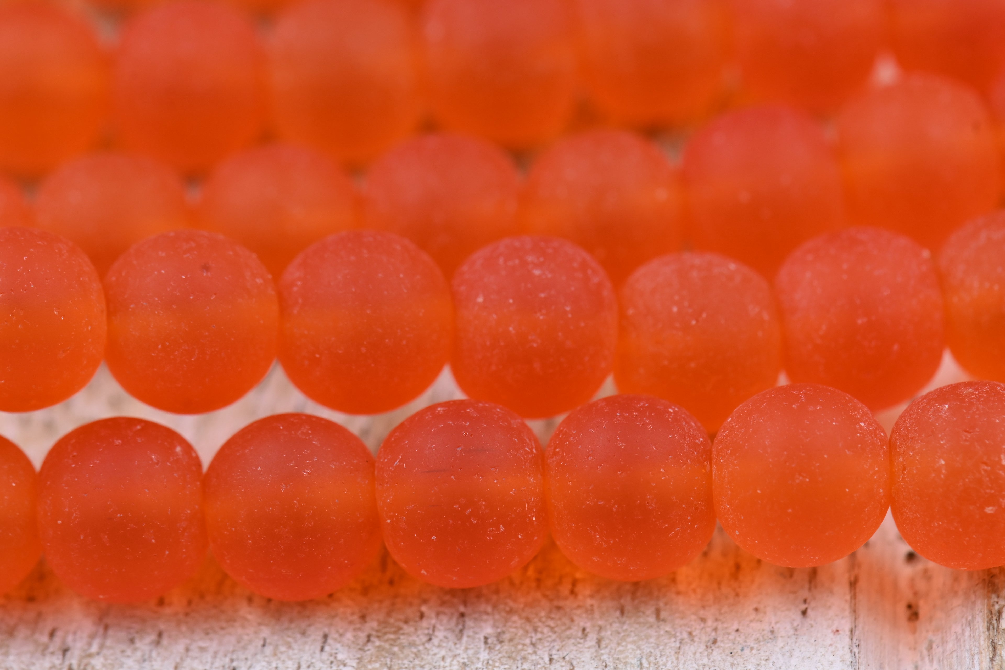 Two Strands Tangerine Orange Sea glass 8mm Beach Glass Beads