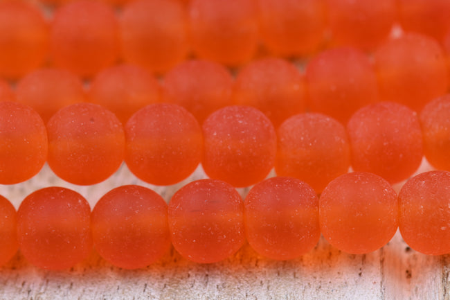 Two Strands Tangerine Orange Sea glass 8mm Beach Glass Beads Main Image
