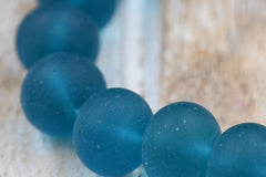 Teal Blue Seaglass Rondelle 14x10mm Beach Glass Beads 10pc