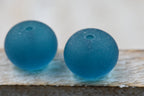 Large Teal Blue Seaglass Puffed Rondelle 14x10mm Beach Glass Beads 10pc