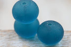 Large Teal Blue Seaglass Puffed Rondelle 14x10mm Beach Glass Beads 10pc