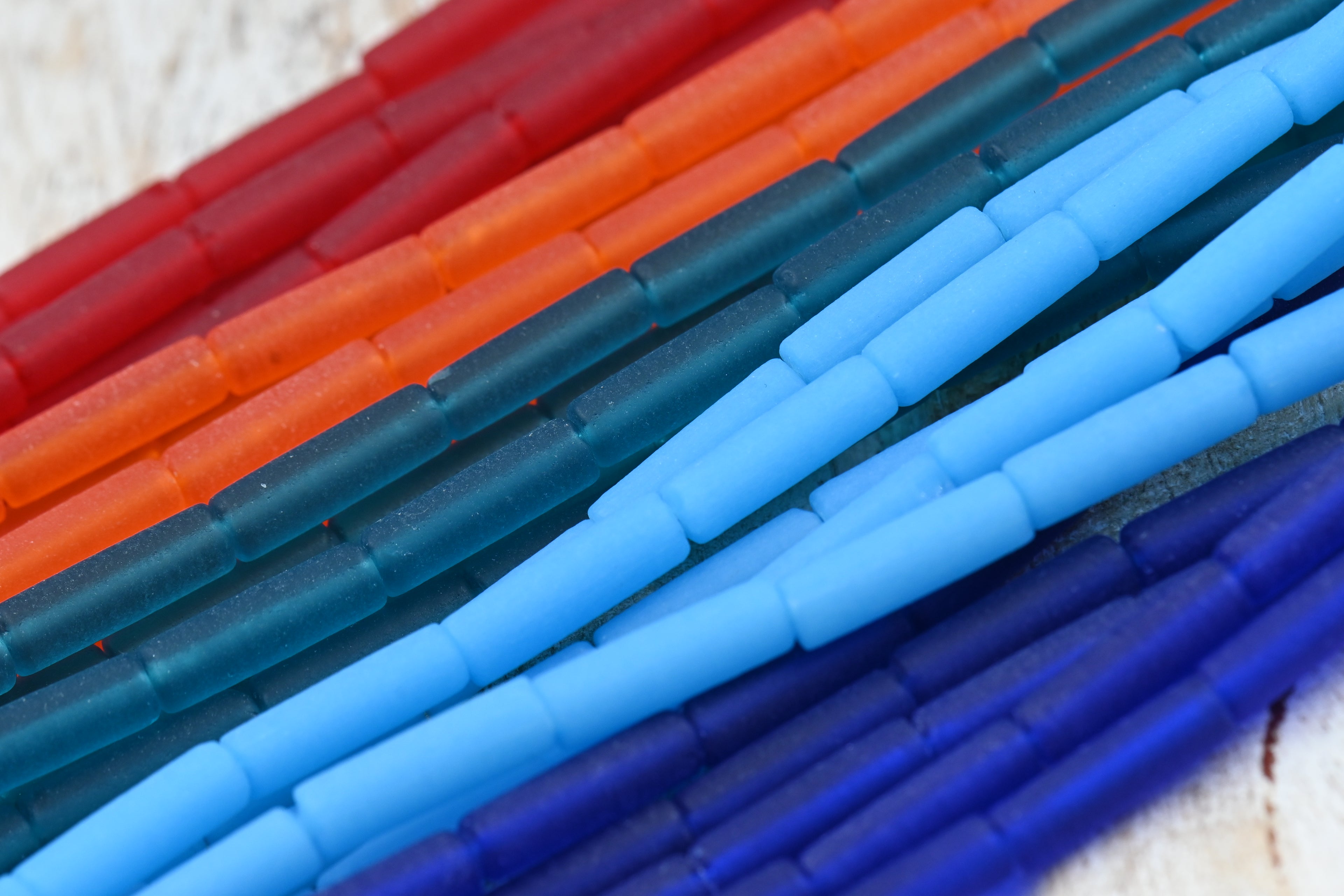 Two Strands Sea Glass Beads 14mm Tube Beads 14x4mm Recycled Seaglass Tube Beads