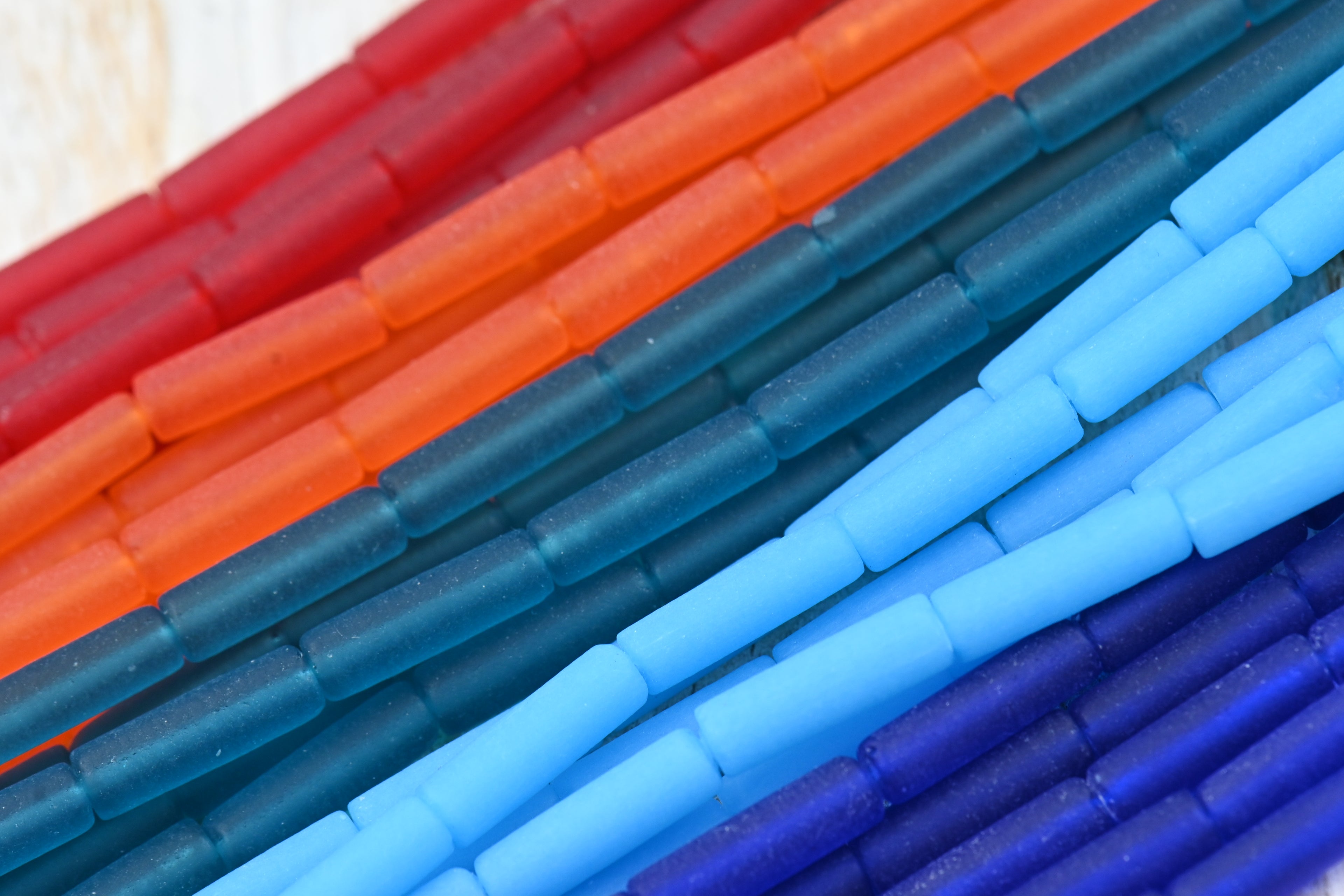 Two Strands Sea Glass Beads 14mm Tube Beads 14x4mm Recycled Seaglass Tube Beads