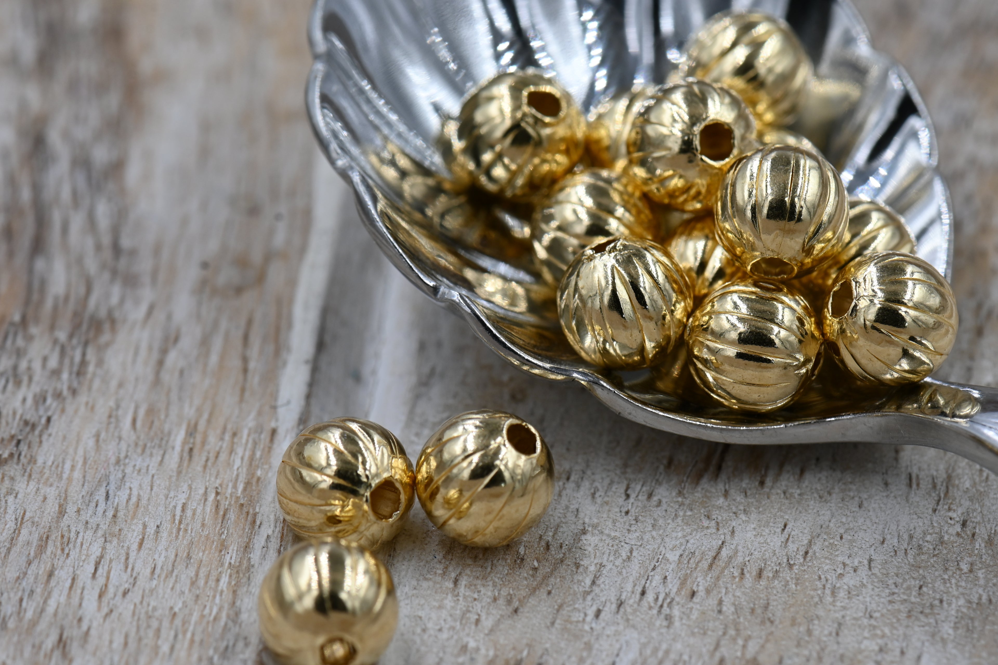 Fluted Metal Beads Gold Beads, 2mm-9.5mm