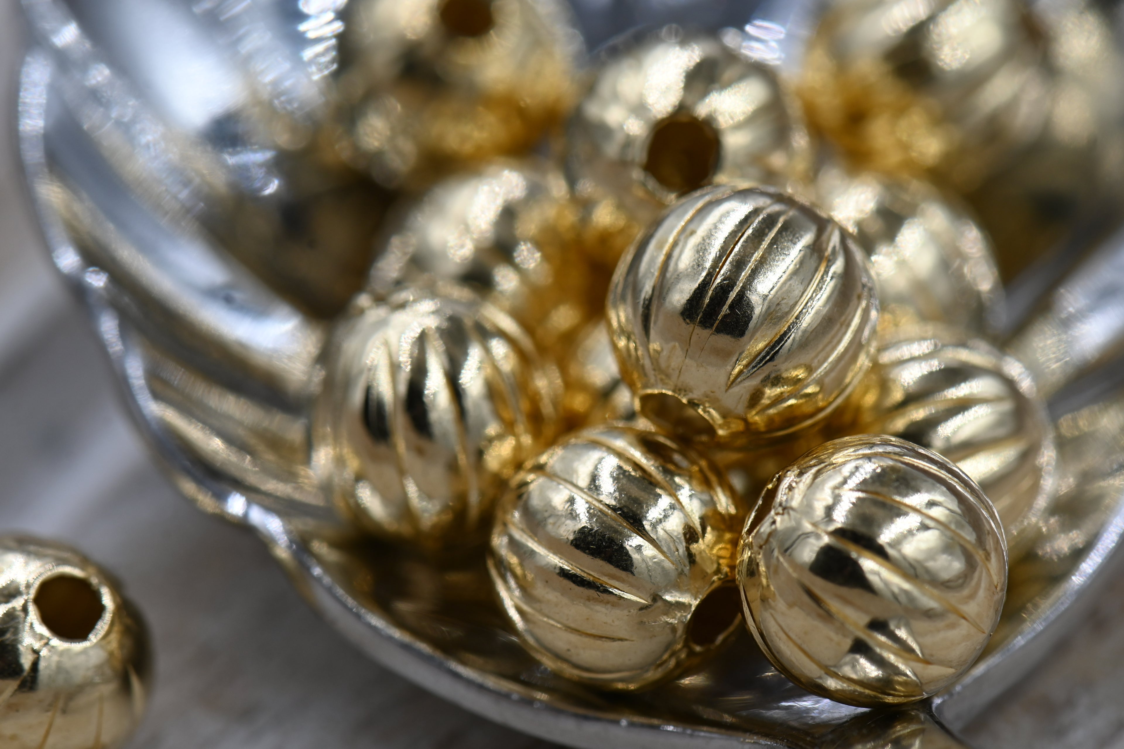 Fluted Metal Beads Gold Beads, 2mm-9.5mm